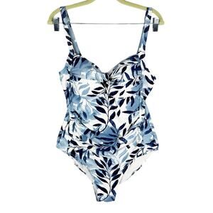 Niptuck Swim Blue Floral "Multi Fit Cup" Shirred Front One Piece Swimsuit Sz 12